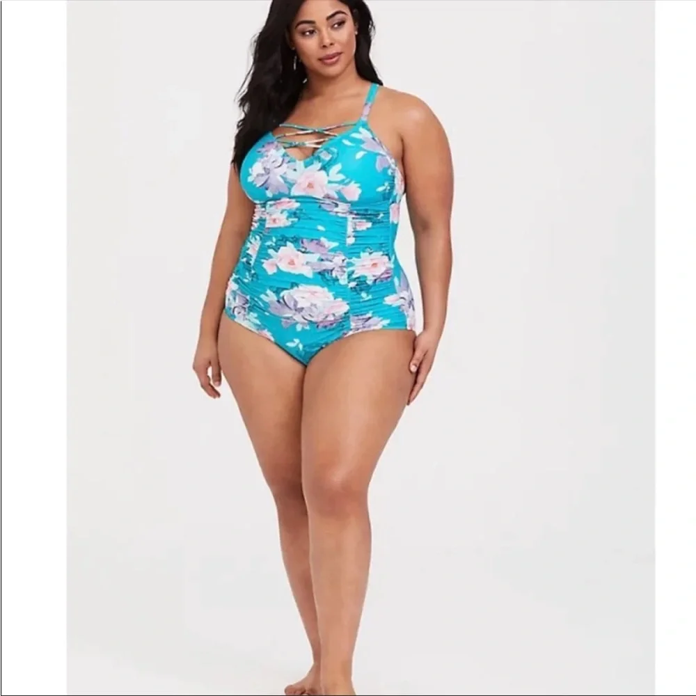 Torrid turquoise floral strappy swimsuit